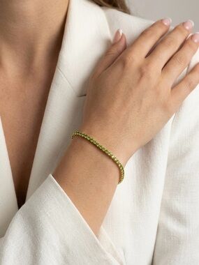 14K Gold Plated Green Zircon Tennis Bracelet | Emerald Sparkle Elegant Jewelry